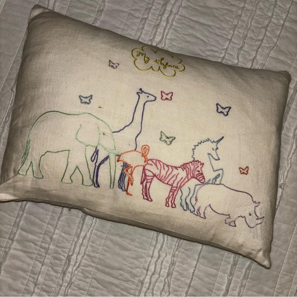 Indego Africa my safari hand embroidered multicolor zebra animal nursery pillow